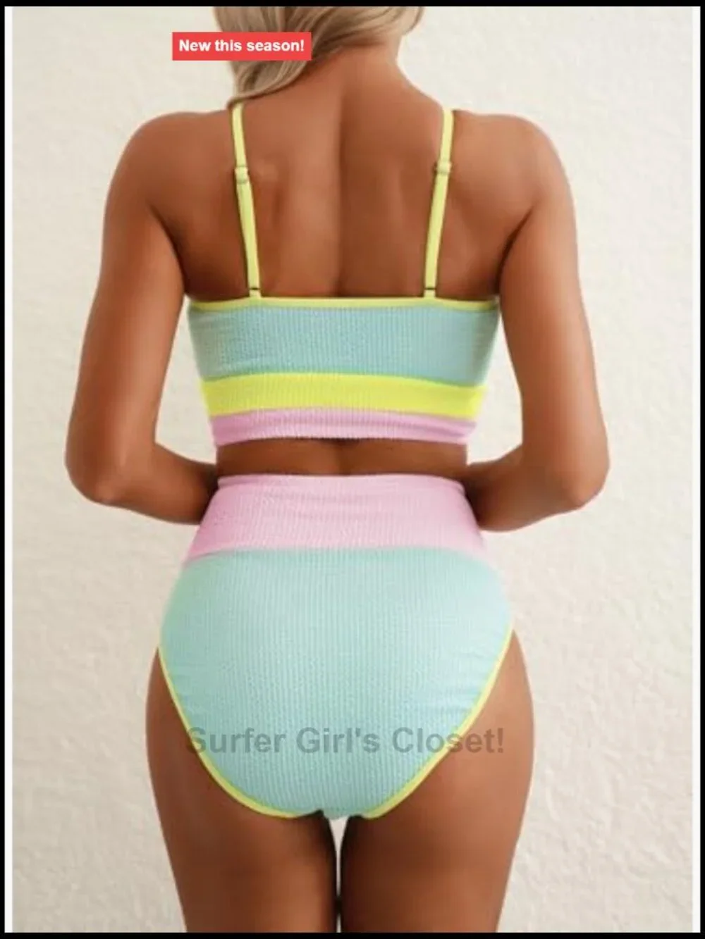 High Waisted Color Block Bikini Set Scrunch Ribbed Swim